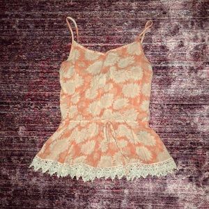 Floral top with crochet fringe